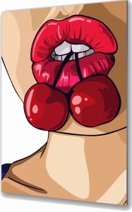 Szklany obraz Kobieta Pop Art Usta Wiśnie Retro