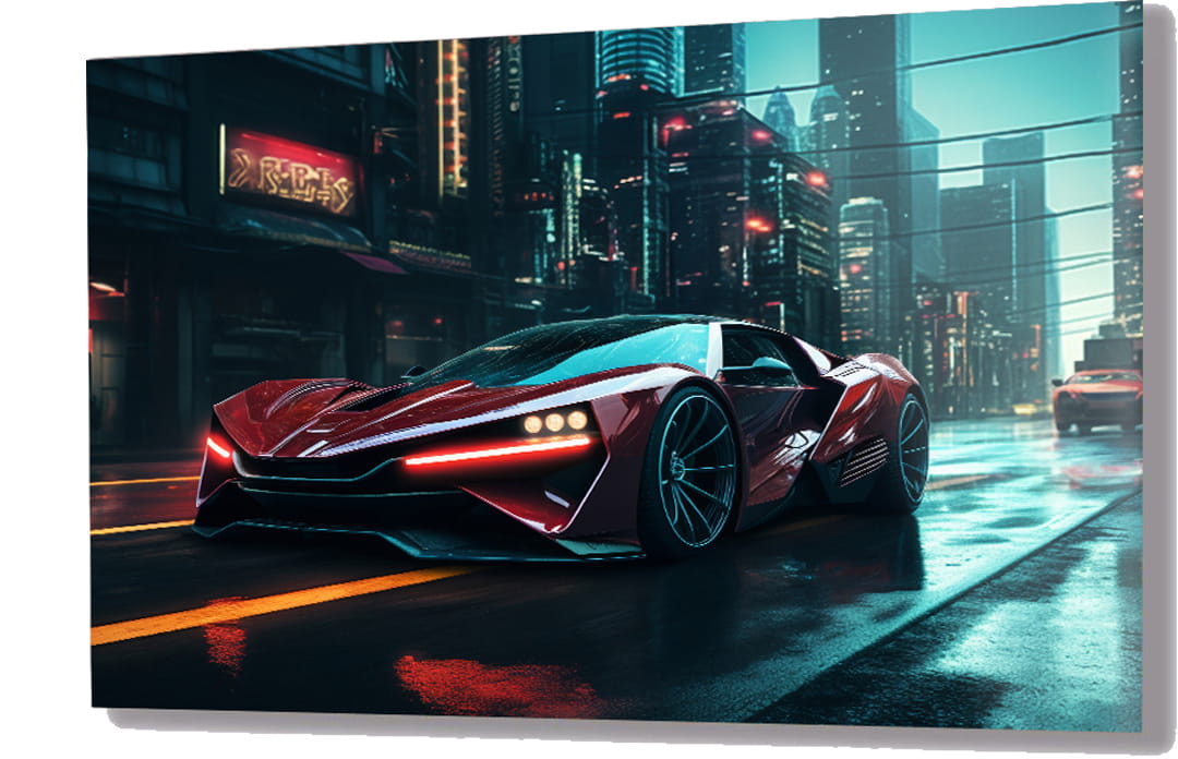 10988 Szklany obraz Sportowe auto w mieście Szybki - obrazek 1