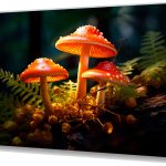 Szklany obraz Świecące grzyby Muchomory magiczne Las