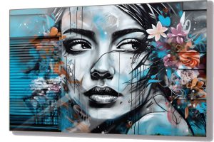 Szklany obraz Graffiti Twarz kobieta Street Art