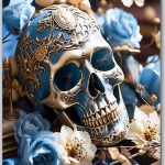 Szklany obraz Złoto Czaszka Santa Muerte Śmierć