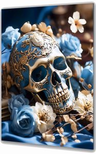 Szklany obraz Złoto Czaszka Santa Muerte Śmierć