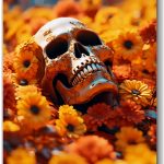 Szklany obraz Czaszka Kwiaty Santa Muerte Tatoo