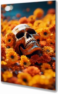 Szklany obraz Czaszka Kwiaty Santa Muerte Tatoo