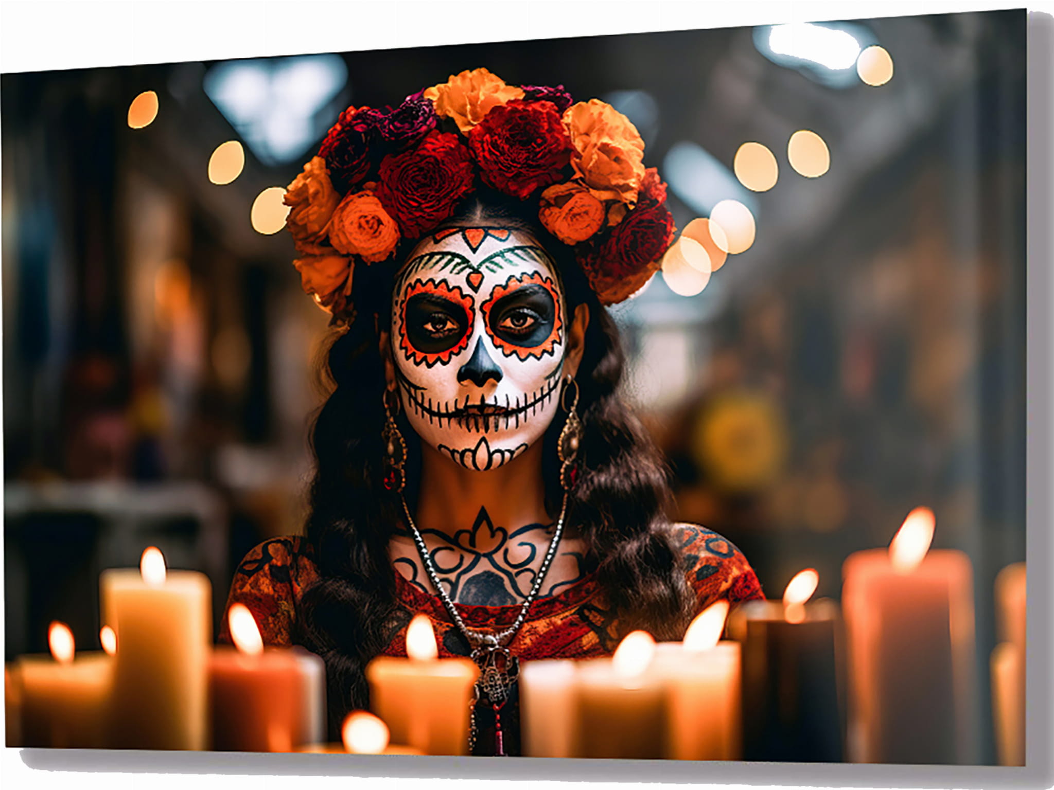 11104 Szklany obraz Santa Muerte Świece Śmierć - obrazek 1