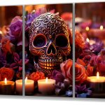 Szklany obraz Złota Czaszka Santa Muerte Tatoo
