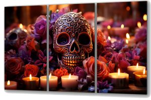 Szklany obraz Złota Czaszka Santa Muerte Tatoo