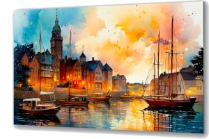 Szklany obraz Malarstwo Port miejski Miasto