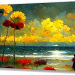 Szklany obraz Malarstwo Surrealizm Kwiaty Plaża