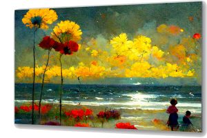 Szklany obraz Malarstwo Surrealizm Kwiaty Plaża