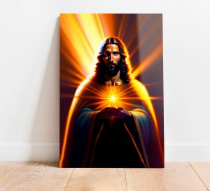 Szklany obraz Jezus z gwiazdą w rękach - obrazek 2