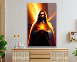 Szklany obraz Jezus z gwiazdą w rękach - obrazek 3