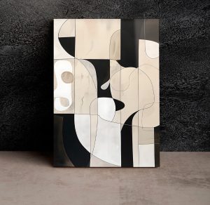 Szklany obraz Abstrakcyjna geometria w odcieniach beżu i czarnego - obrazek 5