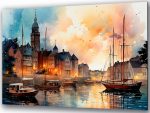 Szklany obraz Miasto Statek Kanał