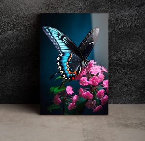 Szklany obraz Motyl Kwiaty na czarnym tle - obrazek 3