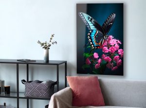 Szklany obraz Motyl Kwiaty na czarnym tle - obrazek 4