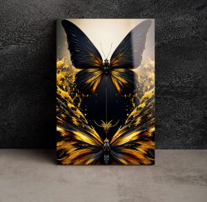 Szklany obraz Motyl czarny Złoto - obrazek 3