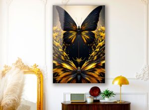 Szklany obraz Motyl czarny Złoto - obrazek 4