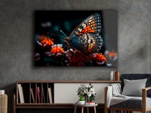 Szklany obraz Kolorowy motyl na czarnym tle - obrazek 5