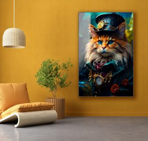 Szklany obraz Bajkowy kot w kapeluszu Zegarki - obrazek 6