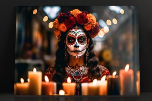 Szklany obraz Santa Muerte Świece Śmierć - obrazek 2