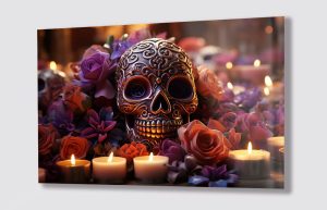 Szklany obraz Złota Czaszka Santa Muerte Tatoo - obrazek 2