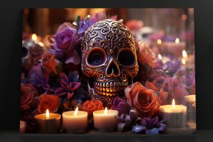 Szklany obraz Złota Czaszka Santa Muerte Tatoo - obrazek 3