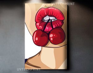 Szklany obraz Kobieta Pop Art Usta Wiśnie Retro - obrazek 2