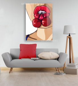 Szklany obraz Kobieta Pop Art Usta Wiśnie Retro - obrazek 3