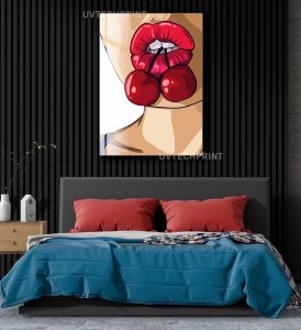 Szklany obraz Kobieta Pop Art Usta Wiśnie Retro - obrazek 4