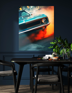 Szklany obraz Drift Dym Samochód Auto Retro - obrazek 3