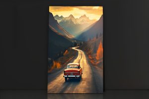 Szklany obraz Droga w górach Stare auto Retro - obrazek 2
