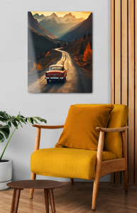 Szklany obraz Droga w górach Stare auto Retro - obrazek 3
