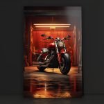 Szklany obraz Czerwony motocykl w garażu Motor - obrazek 2