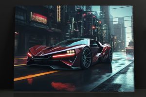 Szklany obraz Sportowe auto w mieście Szybki - obrazek 2