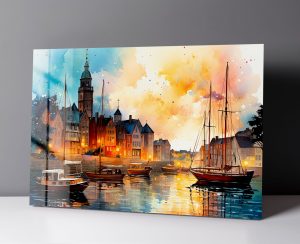 Szklany obraz Malarstwo Port miejski Miasto - obrazek 3