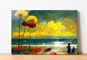 Szklany obraz Malarstwo Surrealizm Kwiaty Plaża - obrazek 2