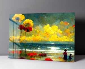 Szklany obraz Malarstwo Surrealizm Kwiaty Plaża - obrazek 3