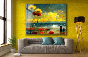 Szklany obraz Malarstwo Surrealizm Kwiaty Plaża - obrazek 6