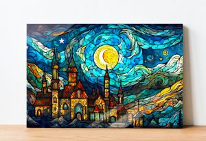 Szklany obraz Witraż Niebo Noc Księżyc Kościół - obrazek 2