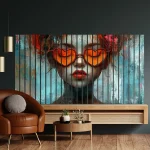 Lamele dekoracyjne Kobieta w okularach – Portret Pop Art - obrazek 3